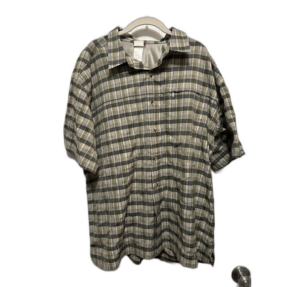 Adventure The North Face Men’s Short Sleeve Button Up Shirt XL Green Gray Plaid - Picture 1 of 16